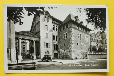 Ansichtskarte AK Genf / Turm Baudet / 1930-40er Jahre / Straße – Häuser – Auto – Architektur